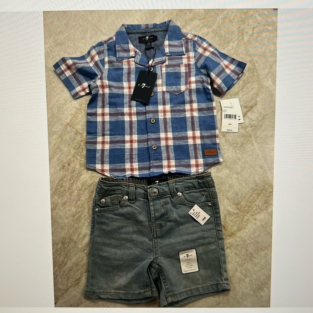 7 for all Mankind kids set- button up and jeans. Size 18 months. NWT.